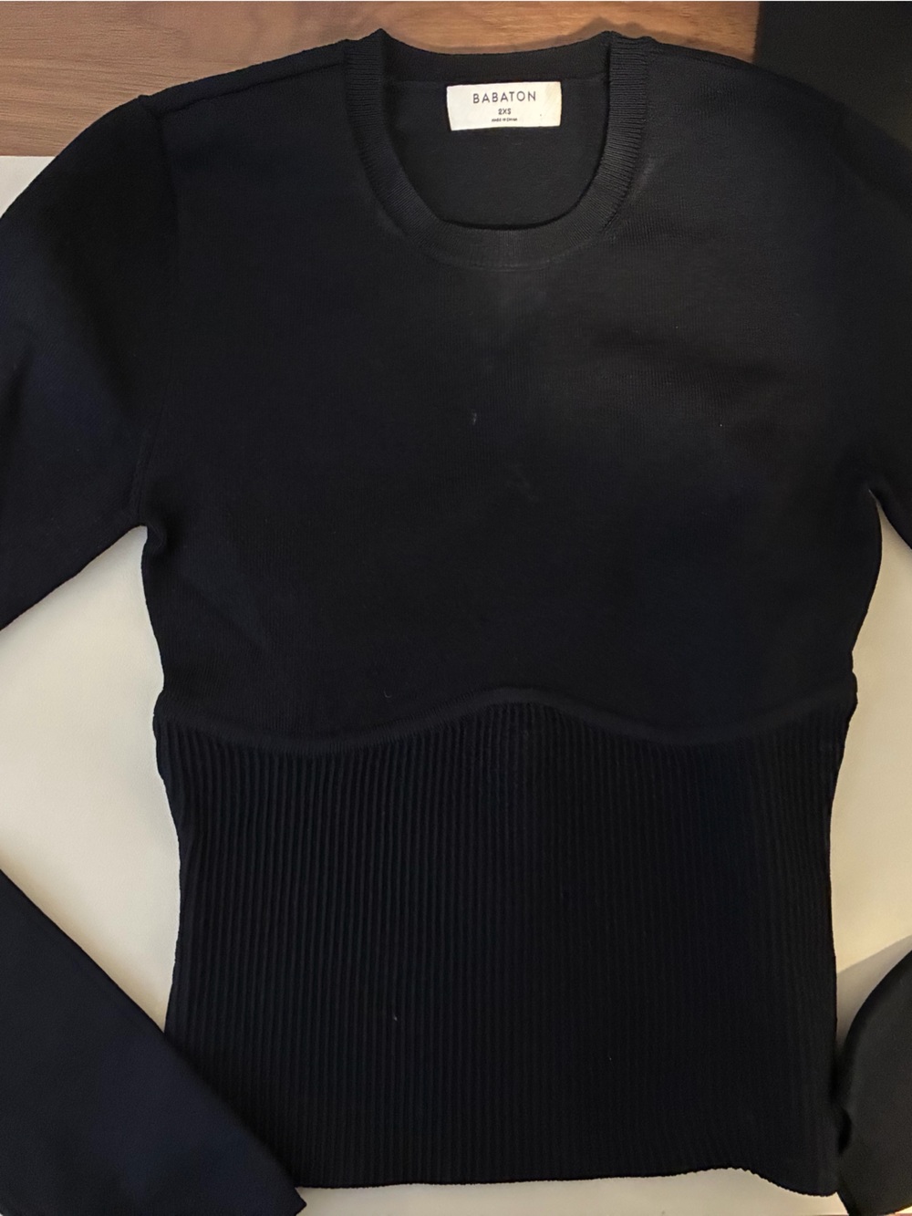 Babaton Black Ribbed Crew Neck Sweater